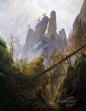 風景 Painting - 岩だらけの渓谷 ロマンチックな風景 カスパール・ダーヴィッド・フリードリヒ山